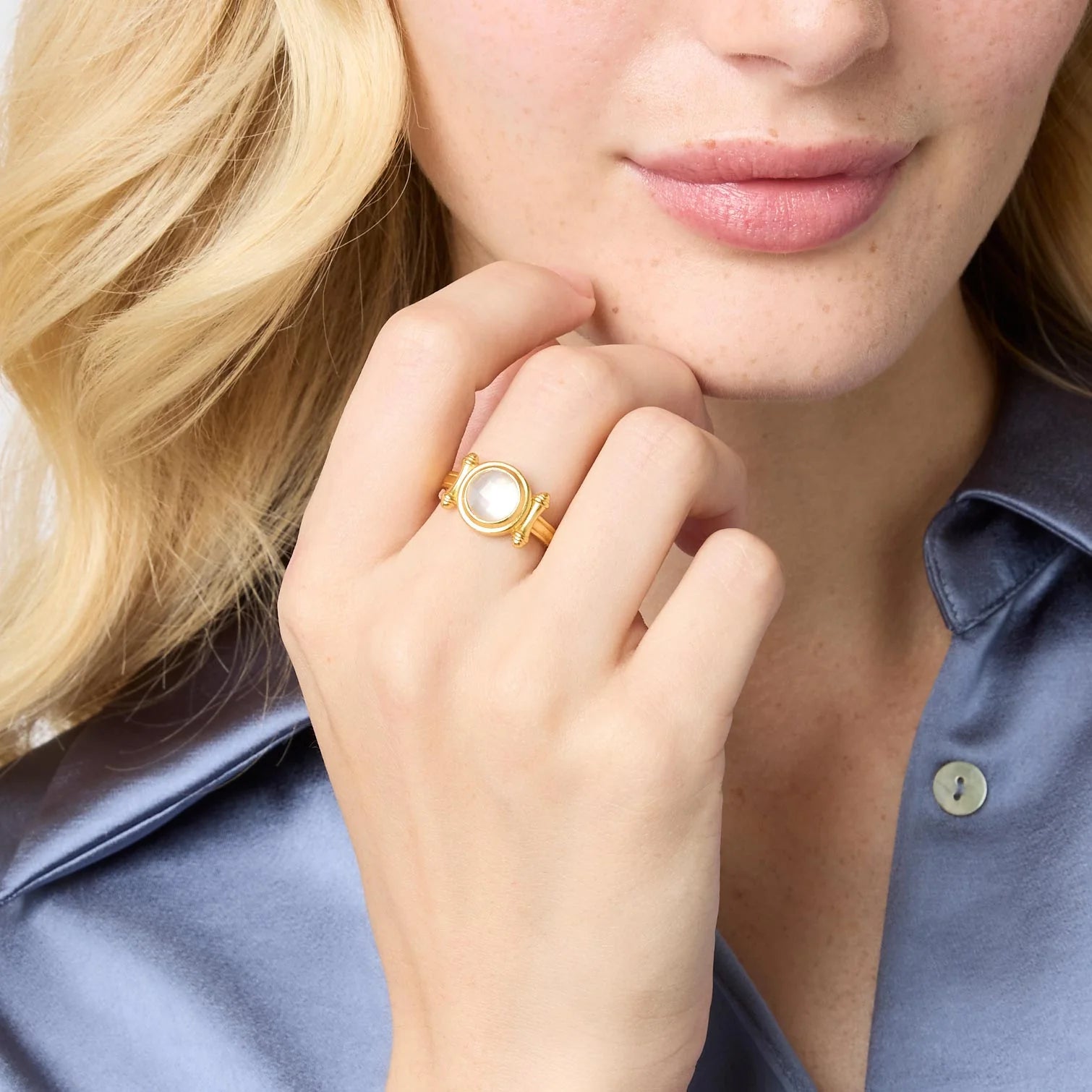 Julie Vos Bamboo Stone Ring - Iridescent Clear Crystal