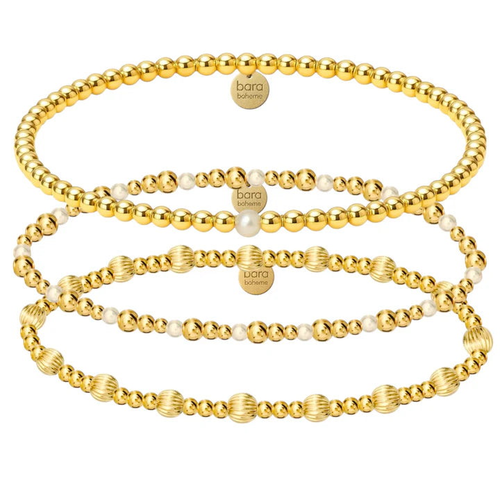 Gold Filled Beaded Bracelet Stack - Santorini
