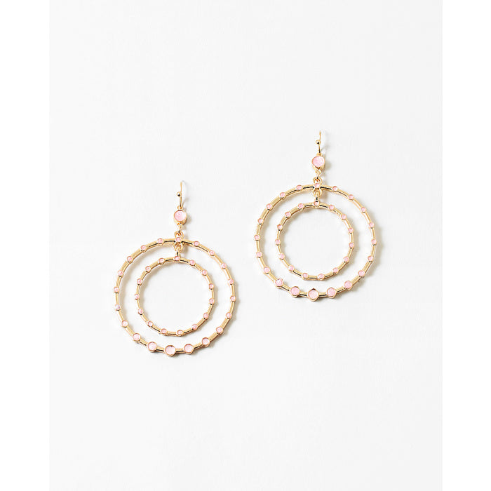 Double Circle Enamel Earrings - Pink