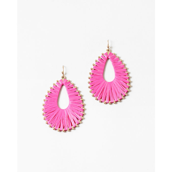 Rafia Teardrop Earring -Fushia