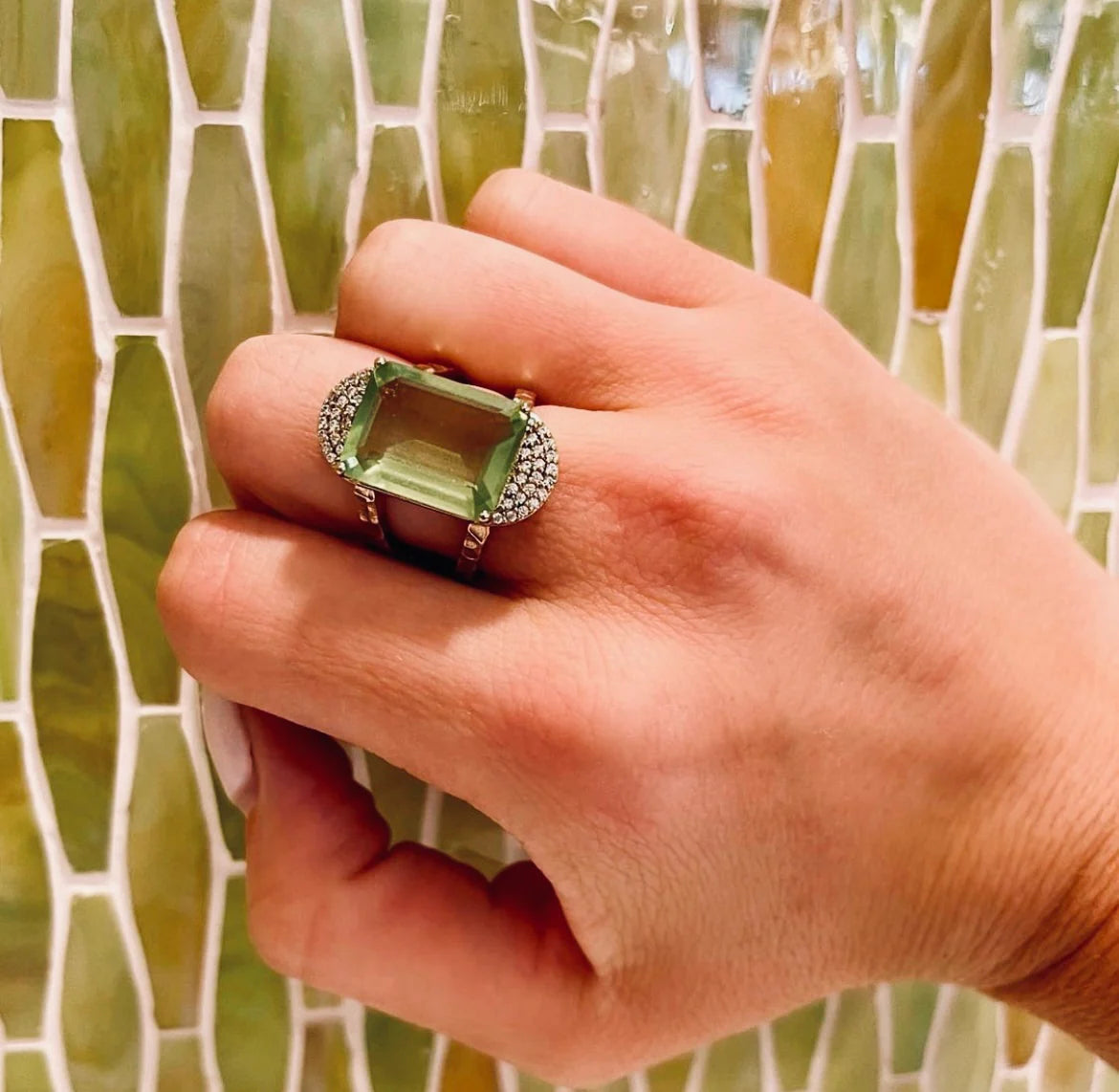 Tat 2 Designs - Gold Kosor Emerald Cut Amethyst & Crystal Cocktail Ring