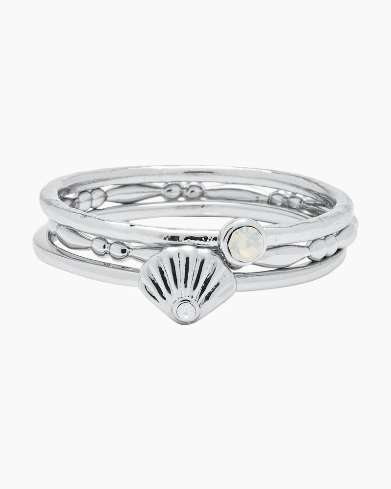 Pura Vida Opal Shell Ring Stack in Silver Size 7