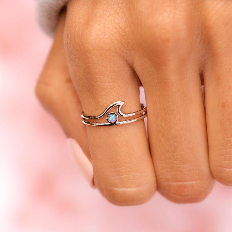 Pura Vida Silver Opal Wave Ring Size 8