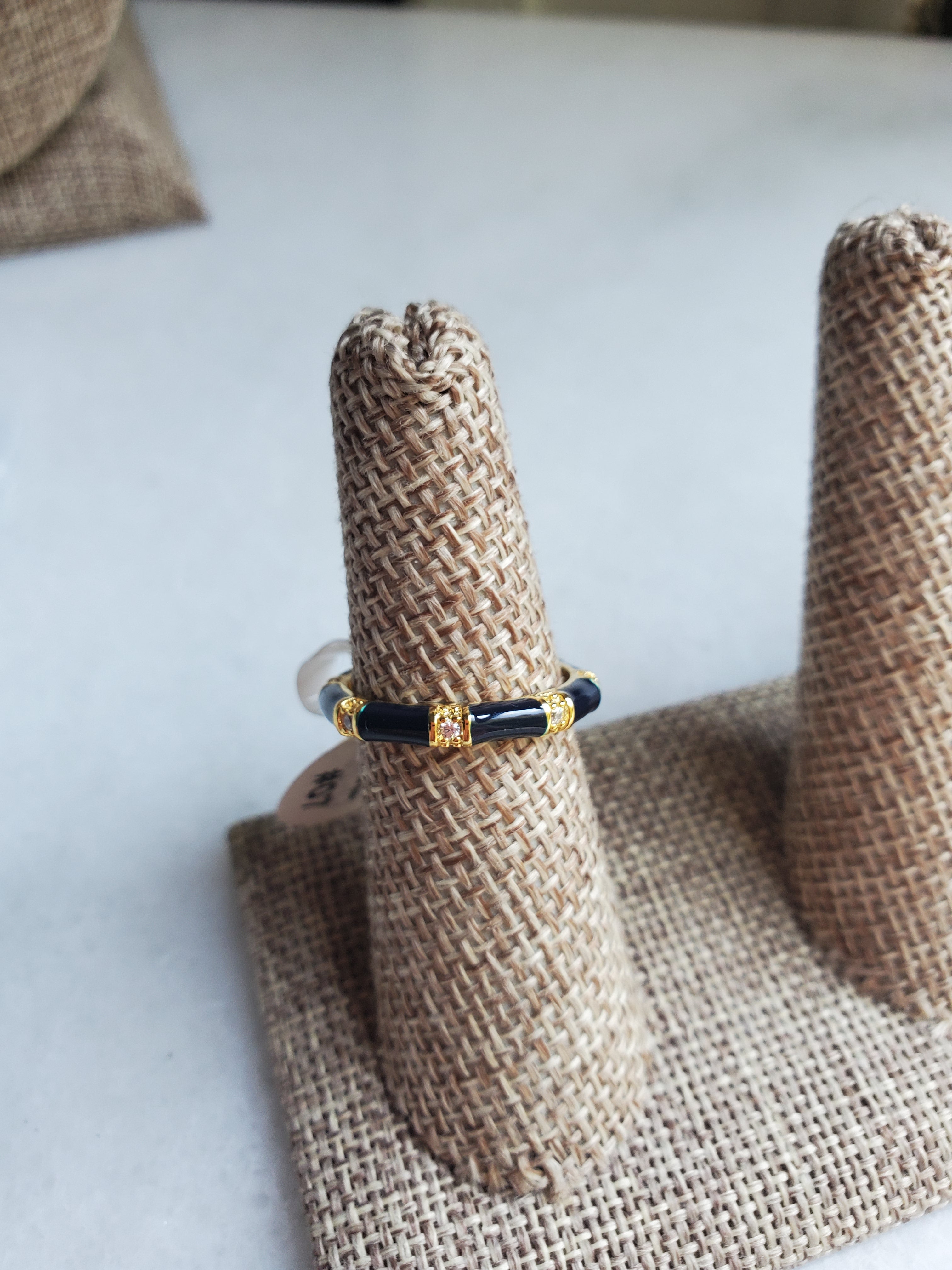 Gold & Black Enamel Ring - Size 7