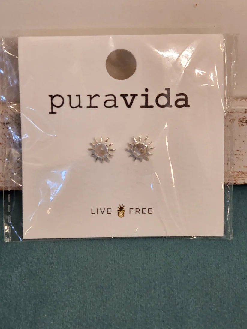 Pura Vida Moonstone Sunray Silver Stud Earrings