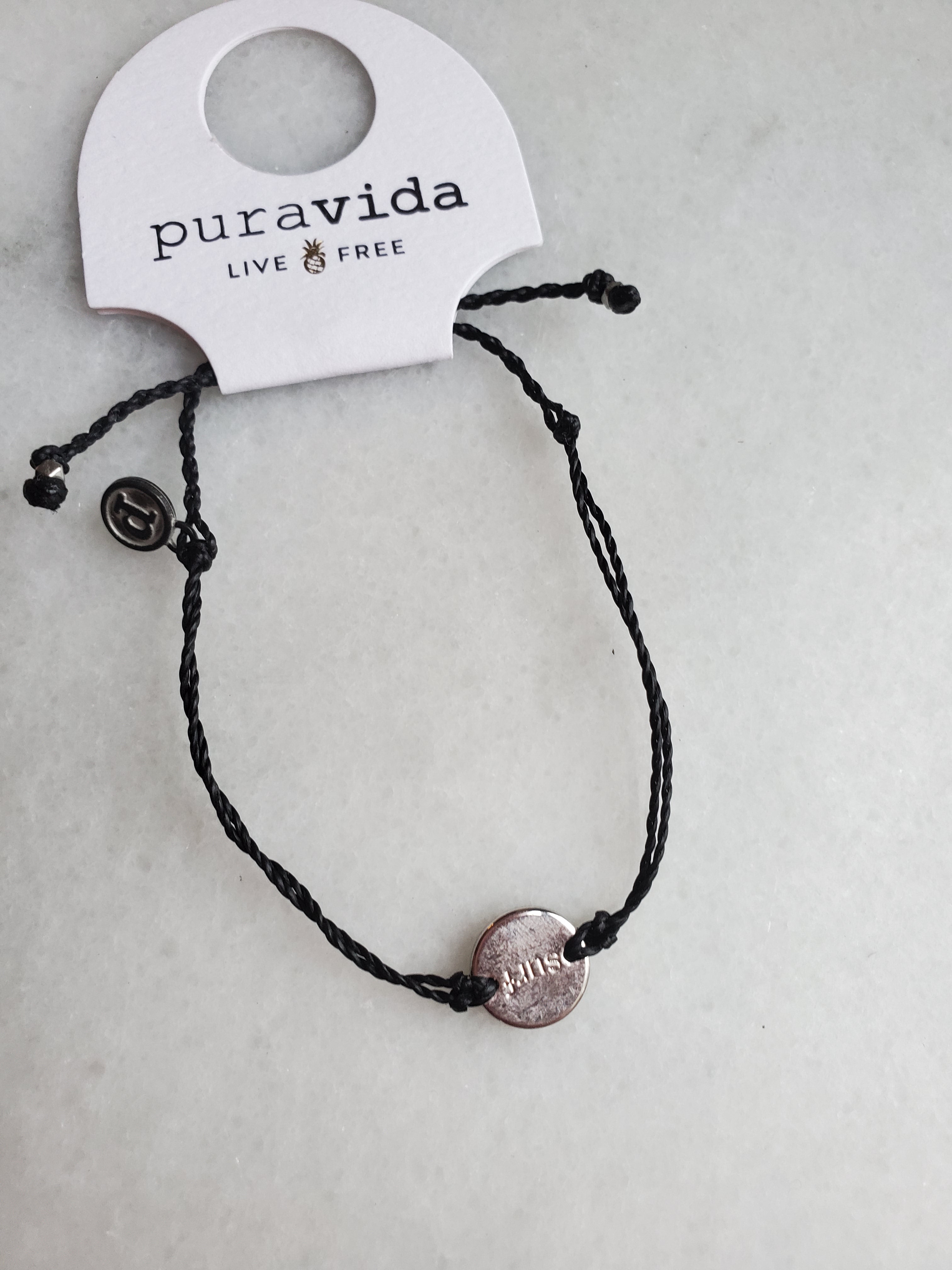 Pura Vida Wave Coin Charm - Silver - Black