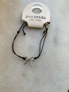 Pura Vida Silver Bow Charm Bracelet in Black