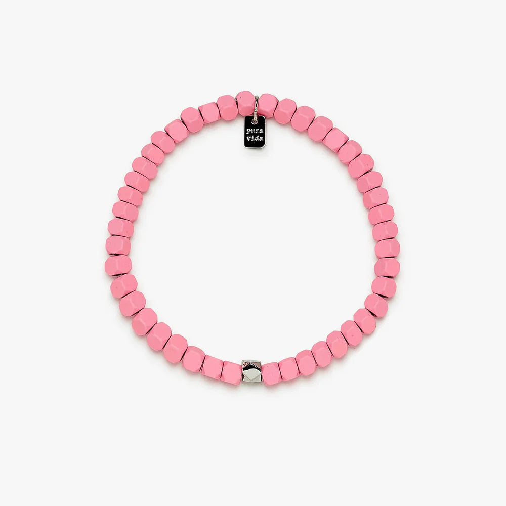 Pura Vida Coated Hematite Stretch Bracelet-Pink