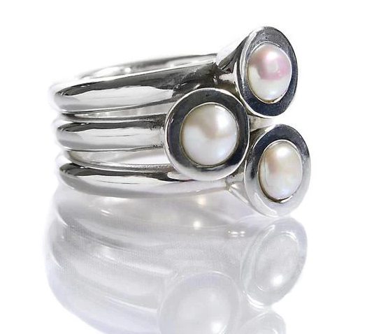 Sikara and Co. Three Pearl on Three Bands Ring White Pearl