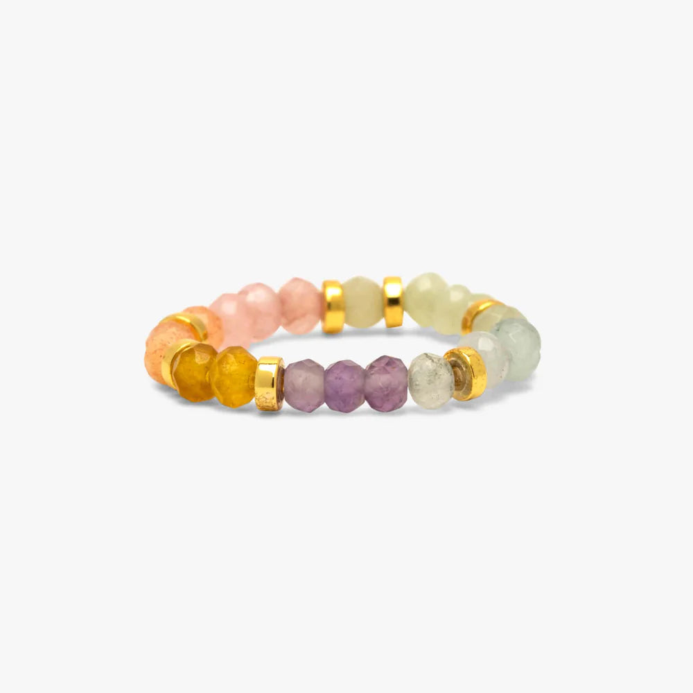 Pura Vida Ombre Rainbow Bead Stretch Ring - Size M/L