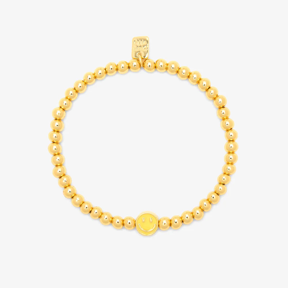 Pure Vida Happy Face Gold Bead Stretch Bracelet