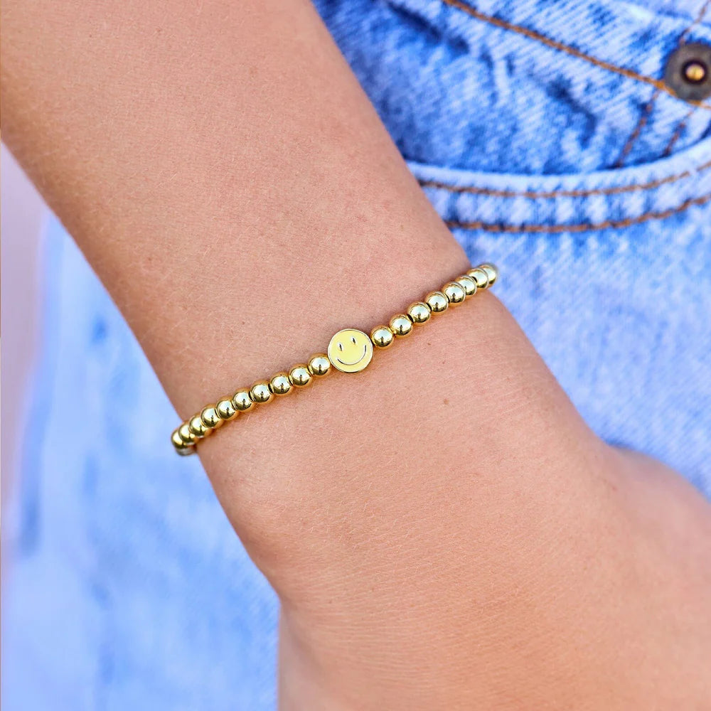 Pure Vida Happy Face Gold Bead Stretch Bracelet