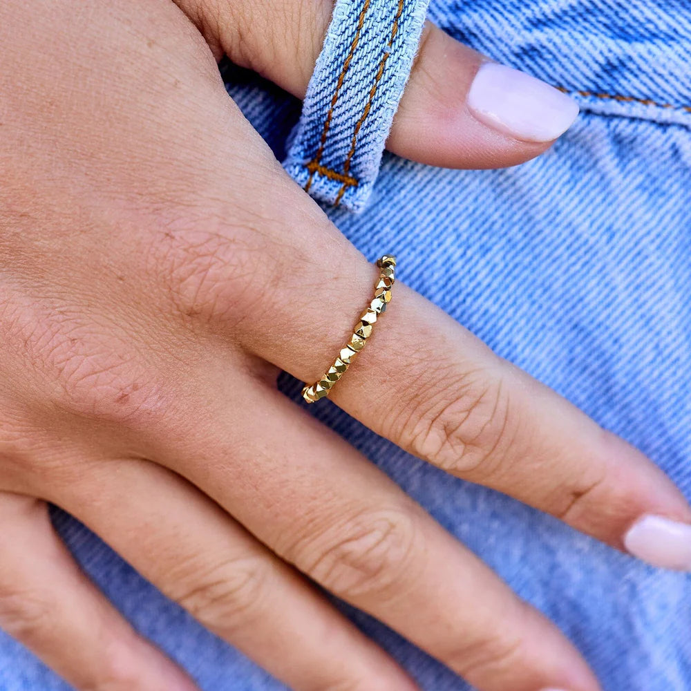 Pure Vida Faceted Gold Bead Stretch Ring