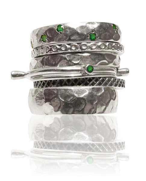 Sikara and Co. Lucky 7 Israeli Stacked Bands Green Onyx - size 7