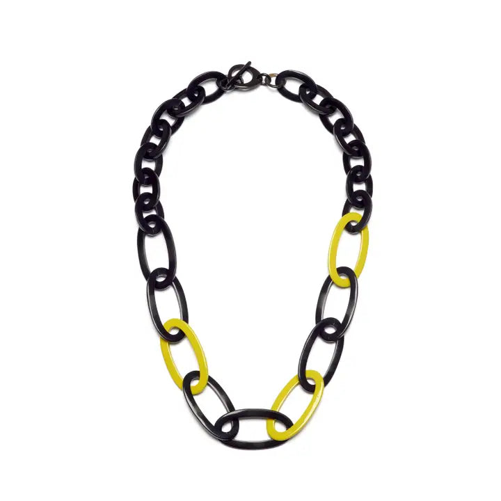 Branch Oval Link Chartreuse and Black Lacquered Necklace