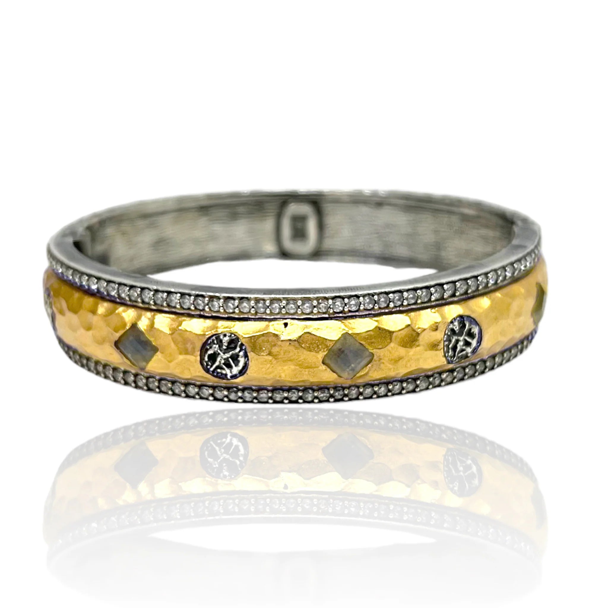 Tat 2 Designs - VINTAGE SILVER & GOLD LABRADORITE MOTA COIN BANGLE