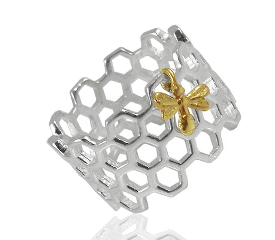 Sikara and Co. Honeycomb Ring with Golden Bee