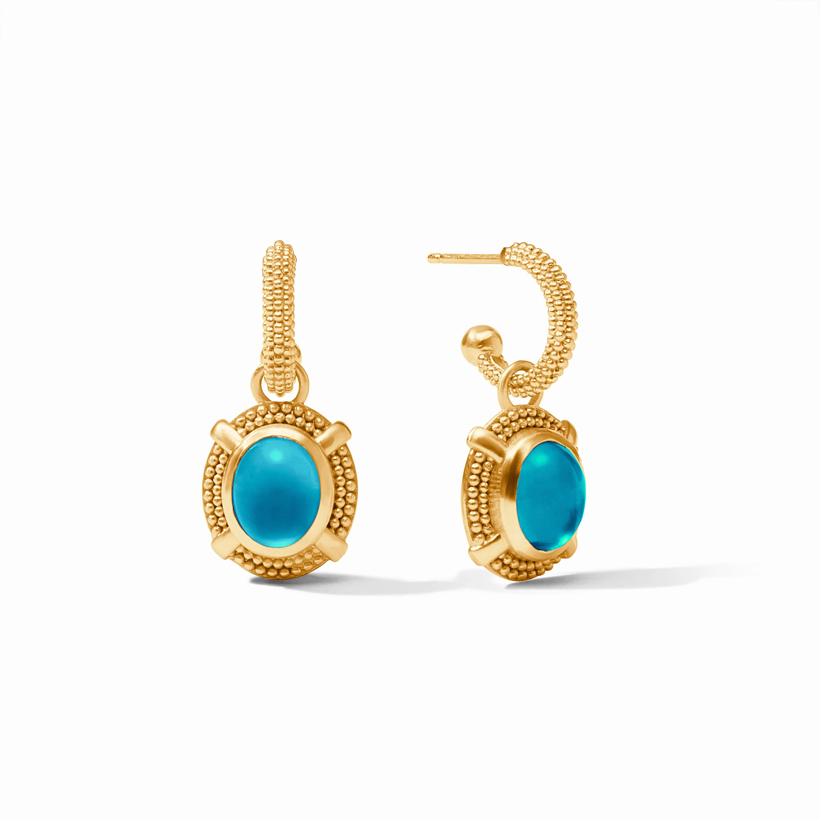 Julie Vos Cabochon Hoop & Charm Earring - Iridescent London Blue