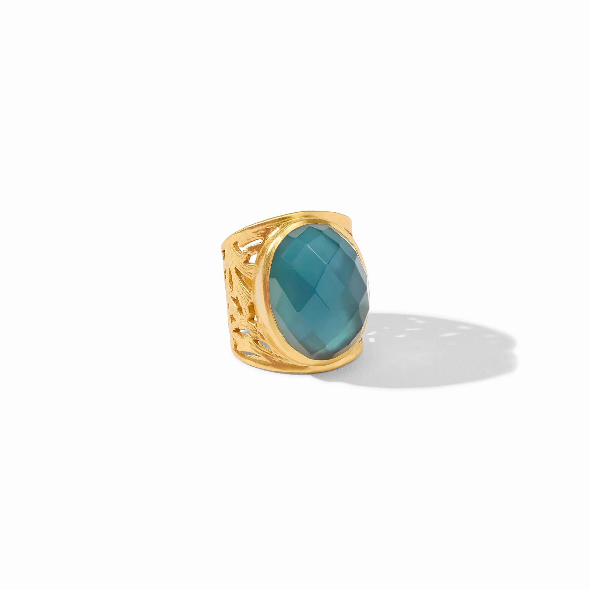 Julie Vos Ivy Statement Ring - Iridescent Peacock Blue, Size 8