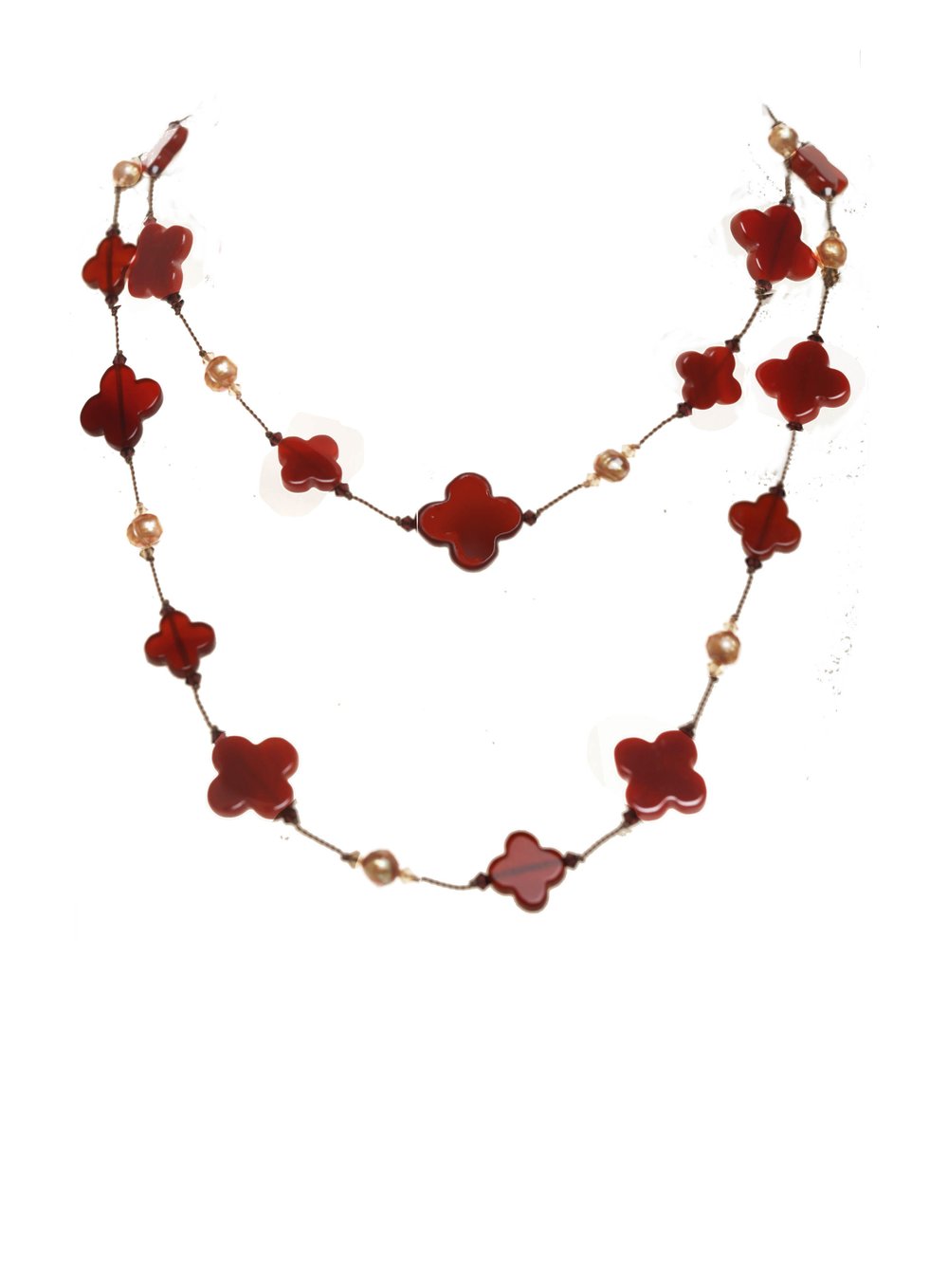 Margo Morrison Red Agate and Pearl Necklace