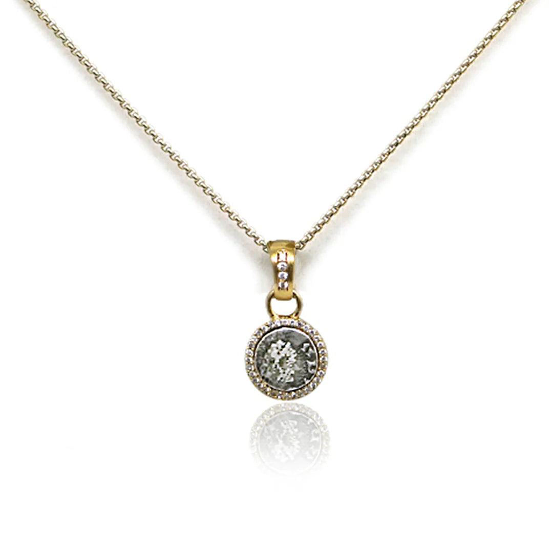 Tat 2 Designs - Gold Pavia Coin & Pave' Frame Necklace