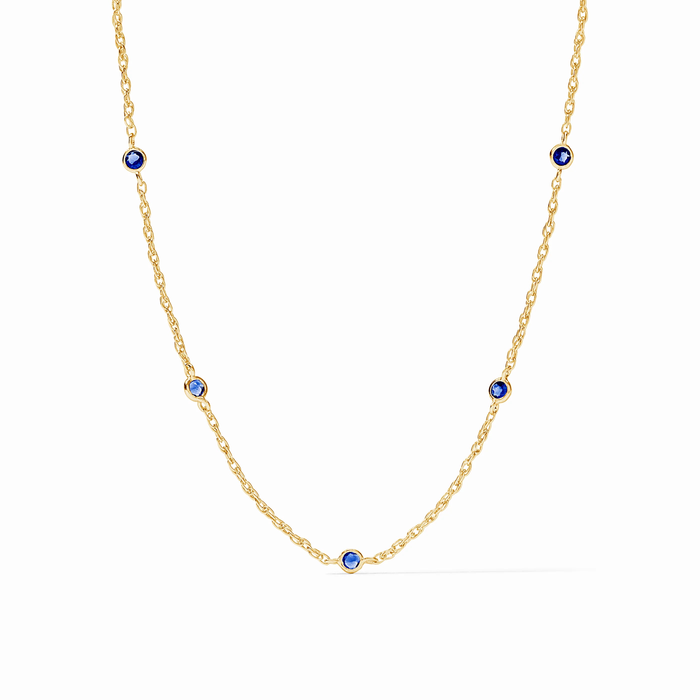 Julie Vos Celeste Delicate Station Necklace in Sapphire Blue CZ