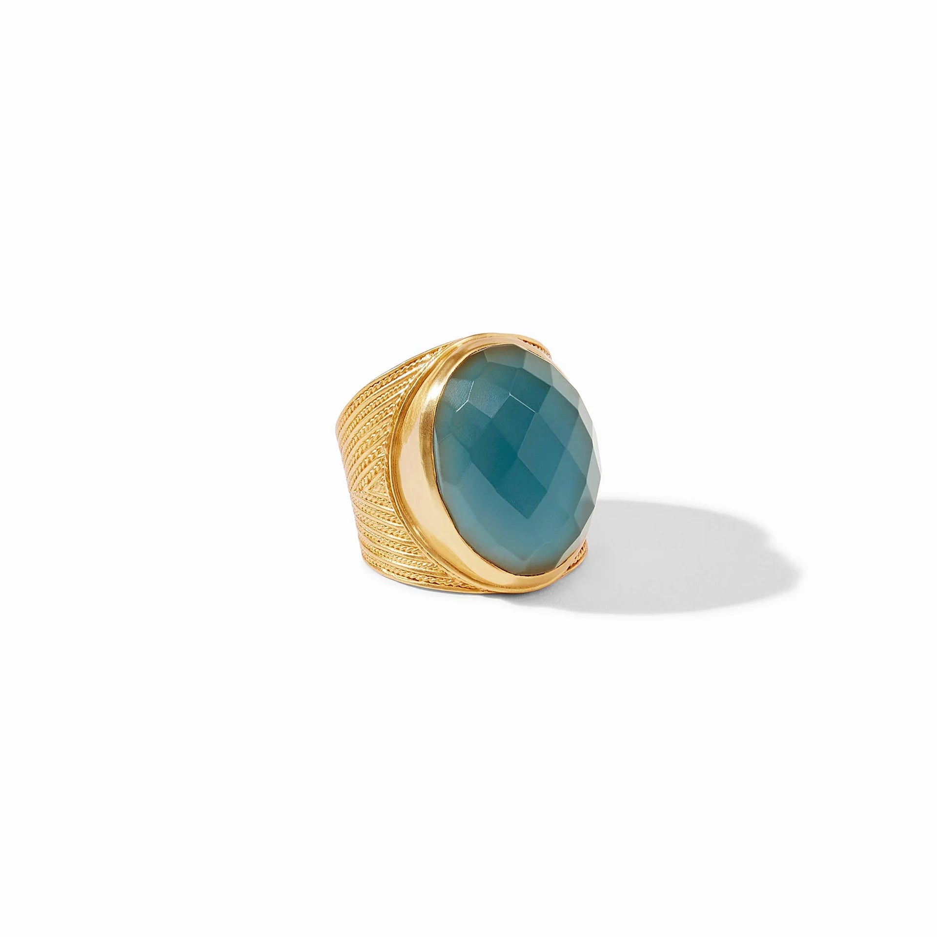 Julie Vos Verona Iridescent Peacock Blue Gold Statement Ring - Size 8