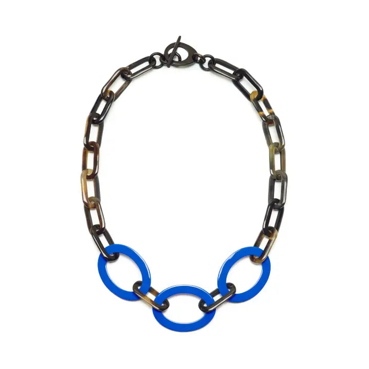 Branch Black Natural & Bright Blue Mid Length Horn Link Necklace