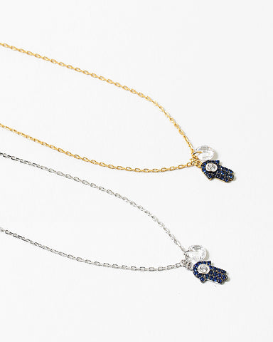 Gold Plated Navy Hamsa & Charm necklace