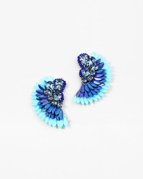 Statement Wing Earrings - Blue