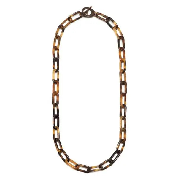 Branch Long Rectangle Link Buffalo Horn Necklace - Brown Natural