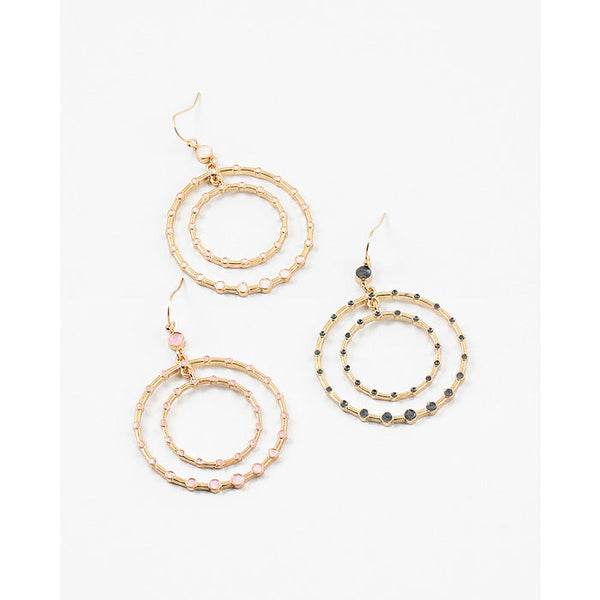 Double Circle Enamel Earrings - White