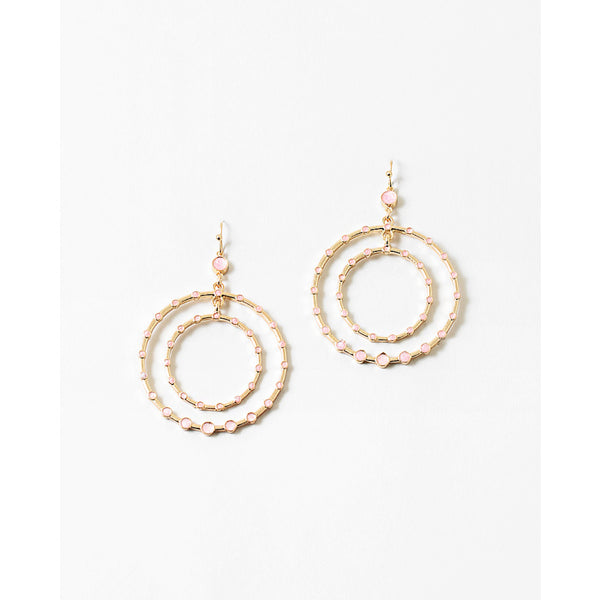 Double Circle Enamel Earrings - Pink