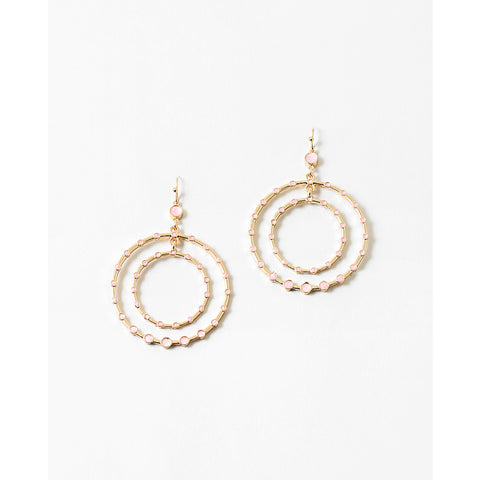 Double Circle Enamel Earrings - Pink