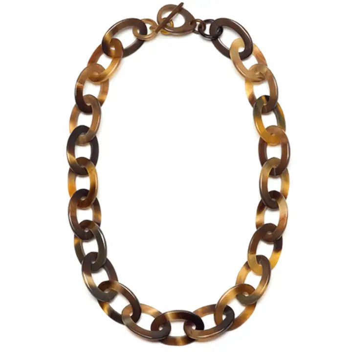 Branch Mid Length Oval Link Buffalo Horn Necklace - Brown