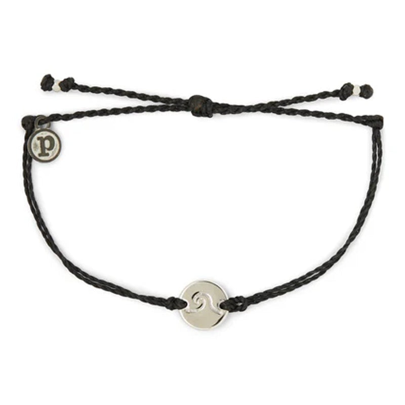 Pura Vida Wave Coin Charm Silver Black
