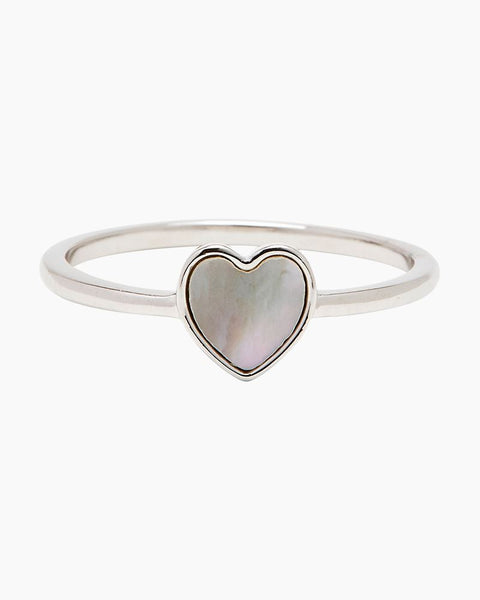 Pura Vida Silver Heart Mother of Pearl Ring Size 7