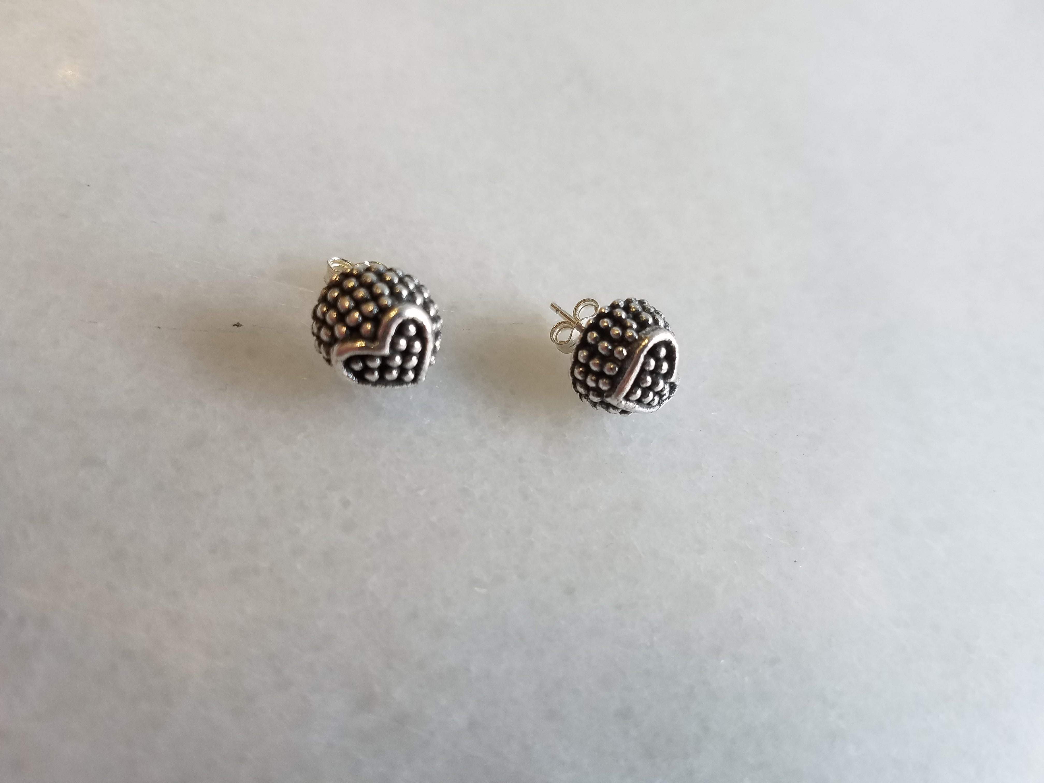 Sterling Silver Oxidized Ball Studs with Hearts