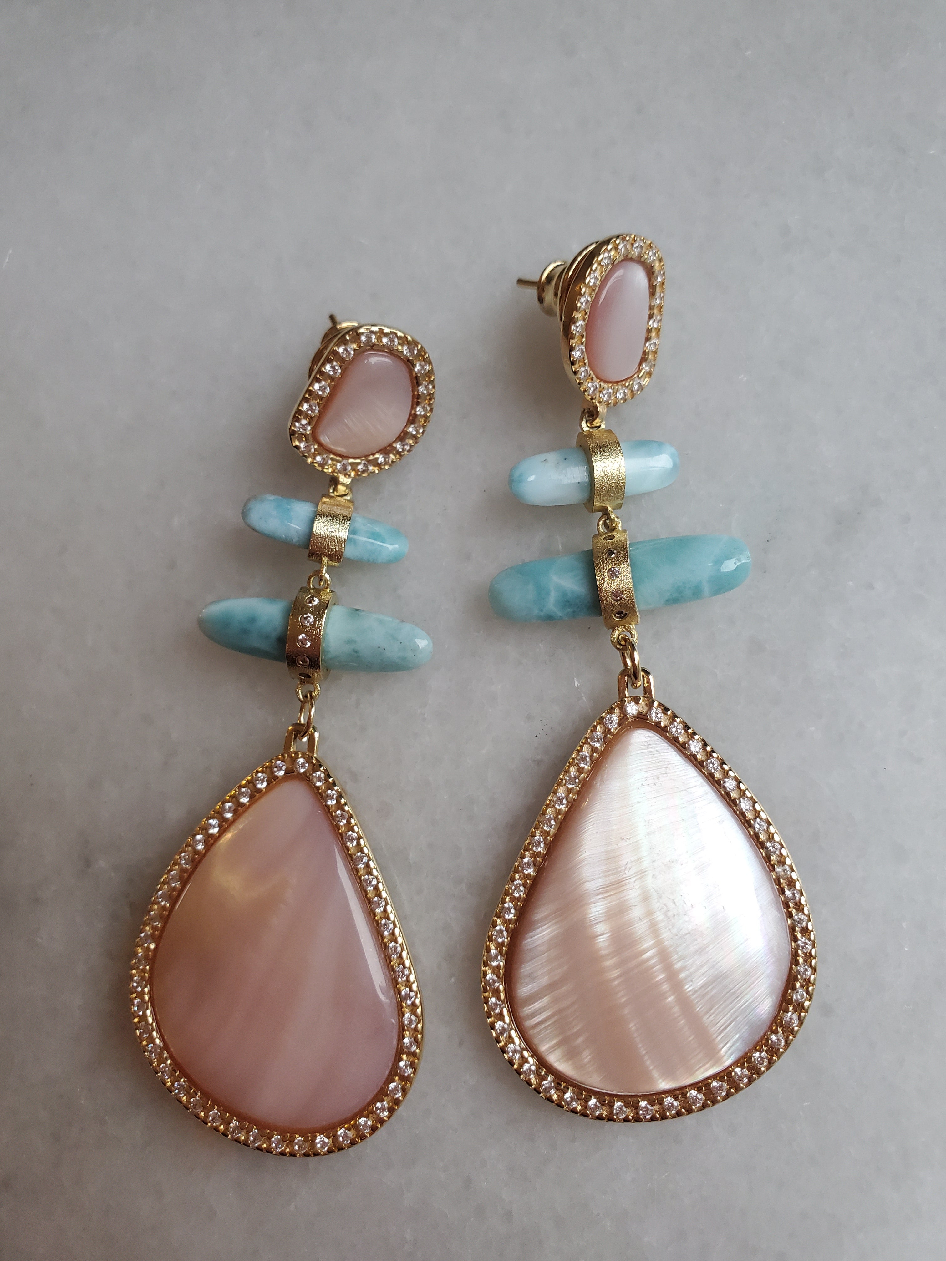 Marcia Moran Larimar & Mother of Pearl Earrings