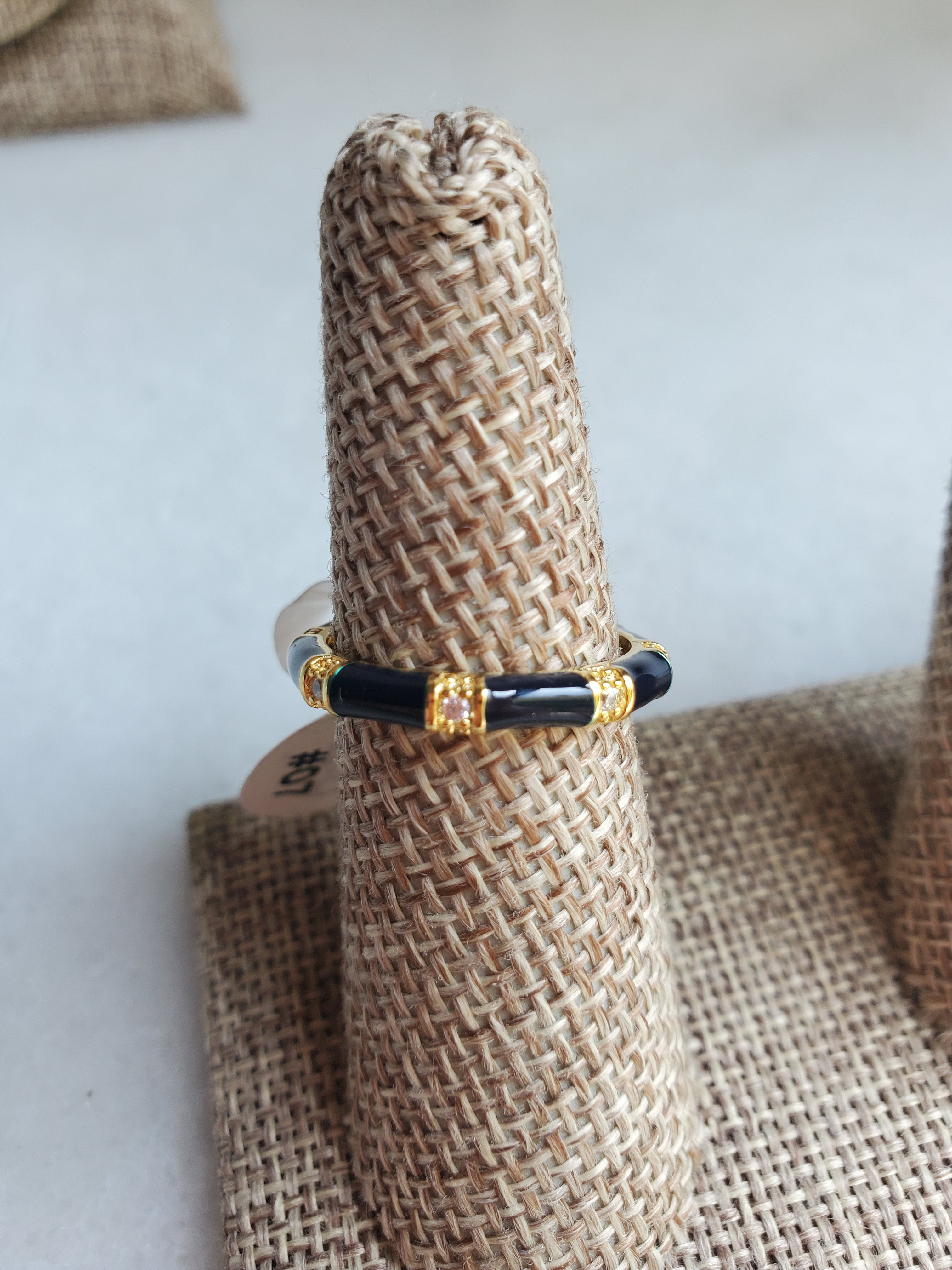 Gold & Black Enamel Ring - Size 7