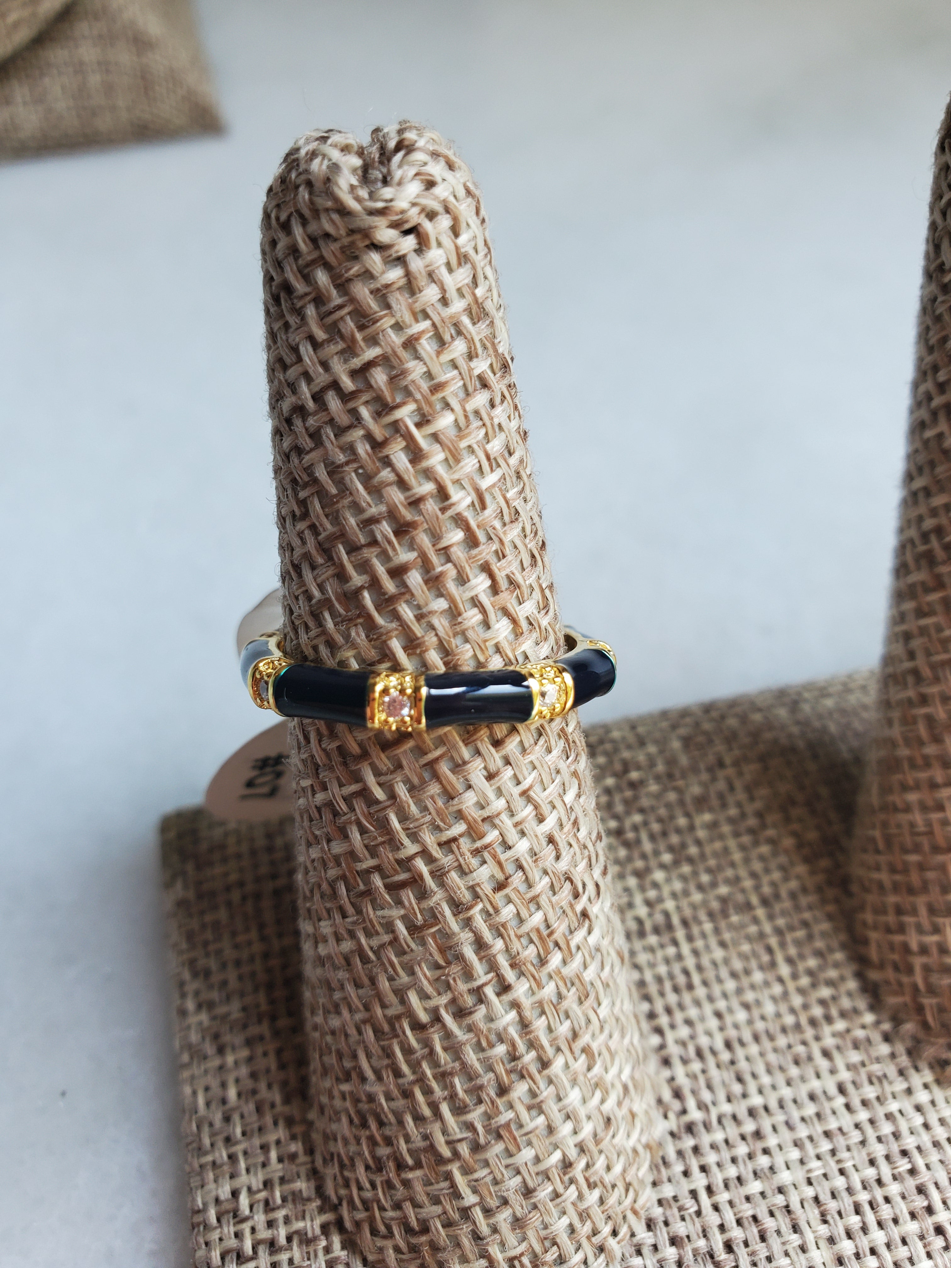 Gold & Black Enamel Ring - Size 7