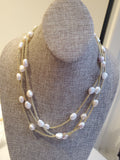 Gold Fabric Necklace with Fresh Water Pearls