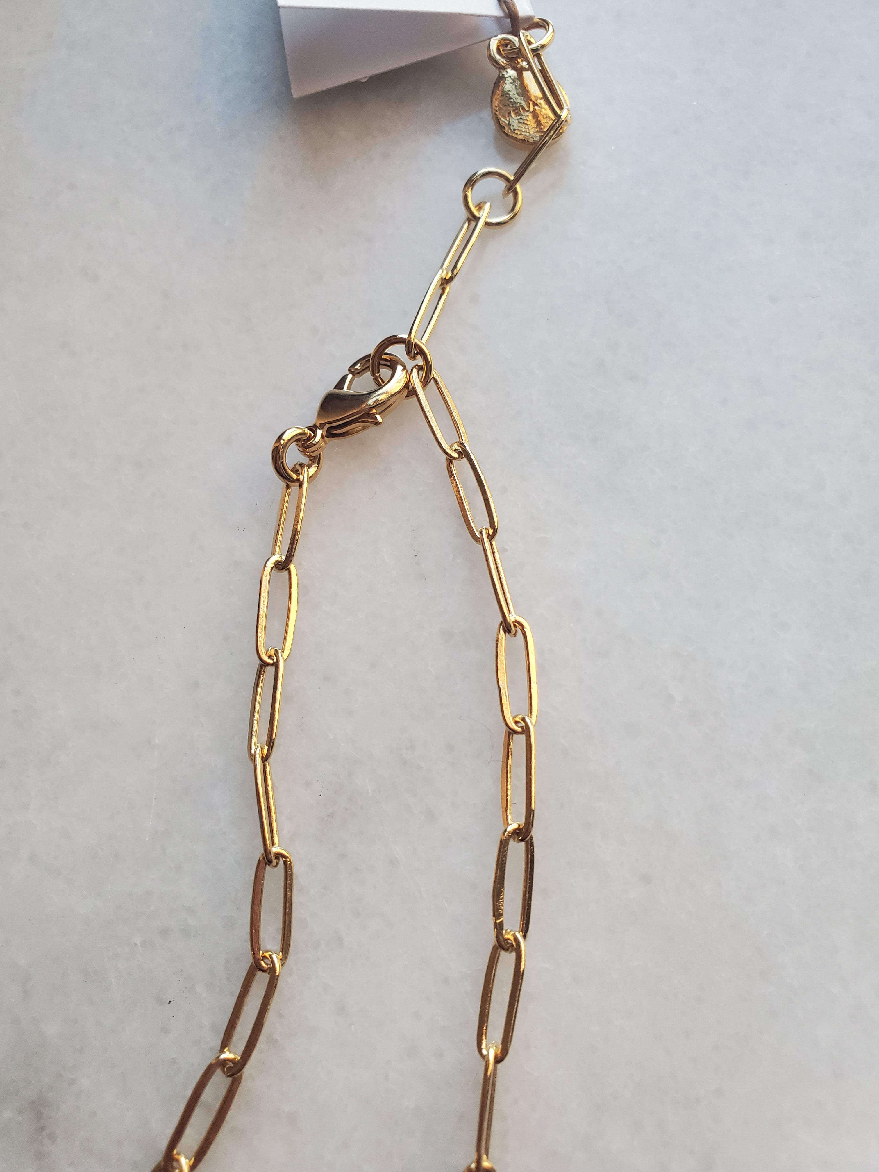 Velatti Gold Paperclip Chain Necklace with Pearl Pendent