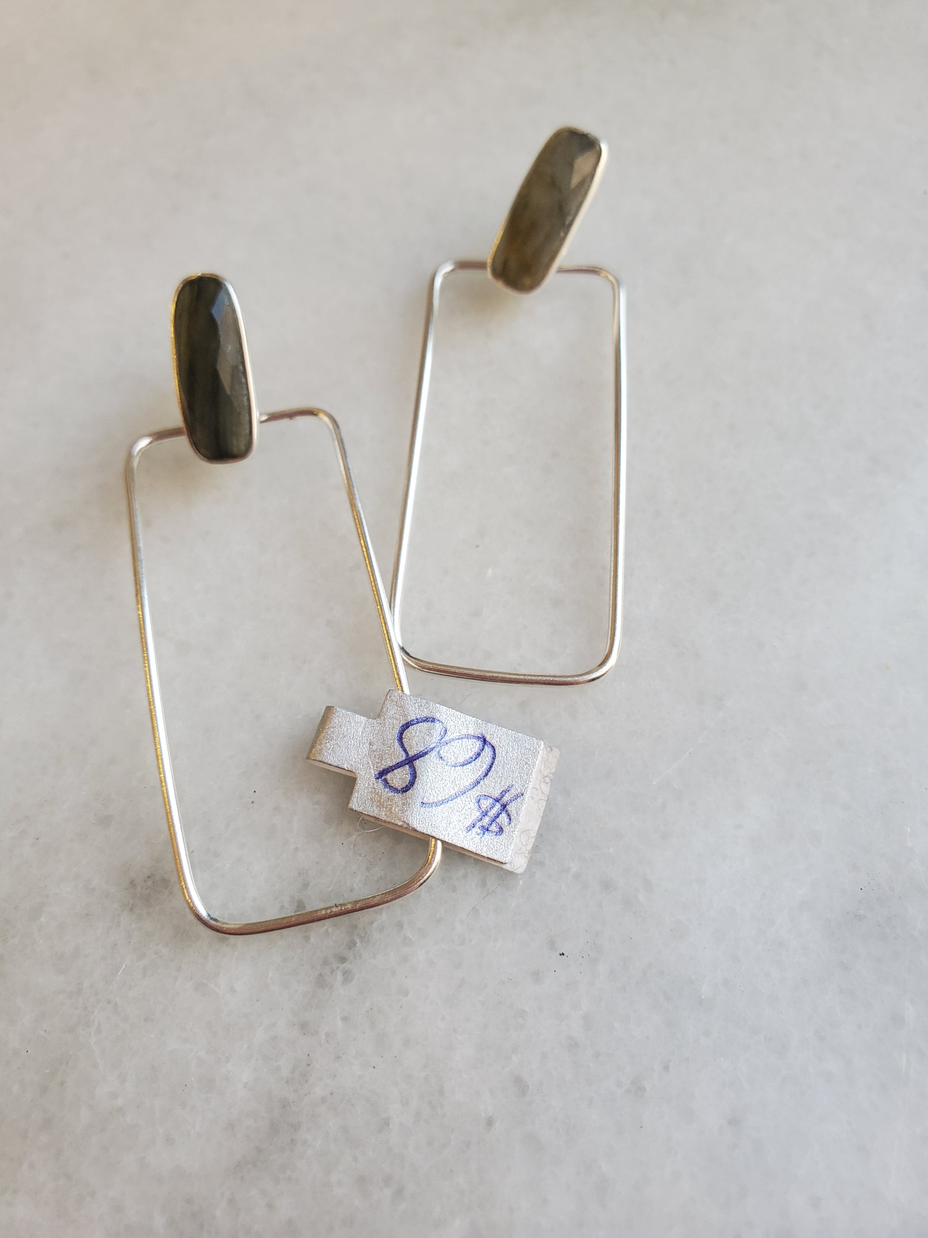 Sterling Rectangle & Labradorite Earrings