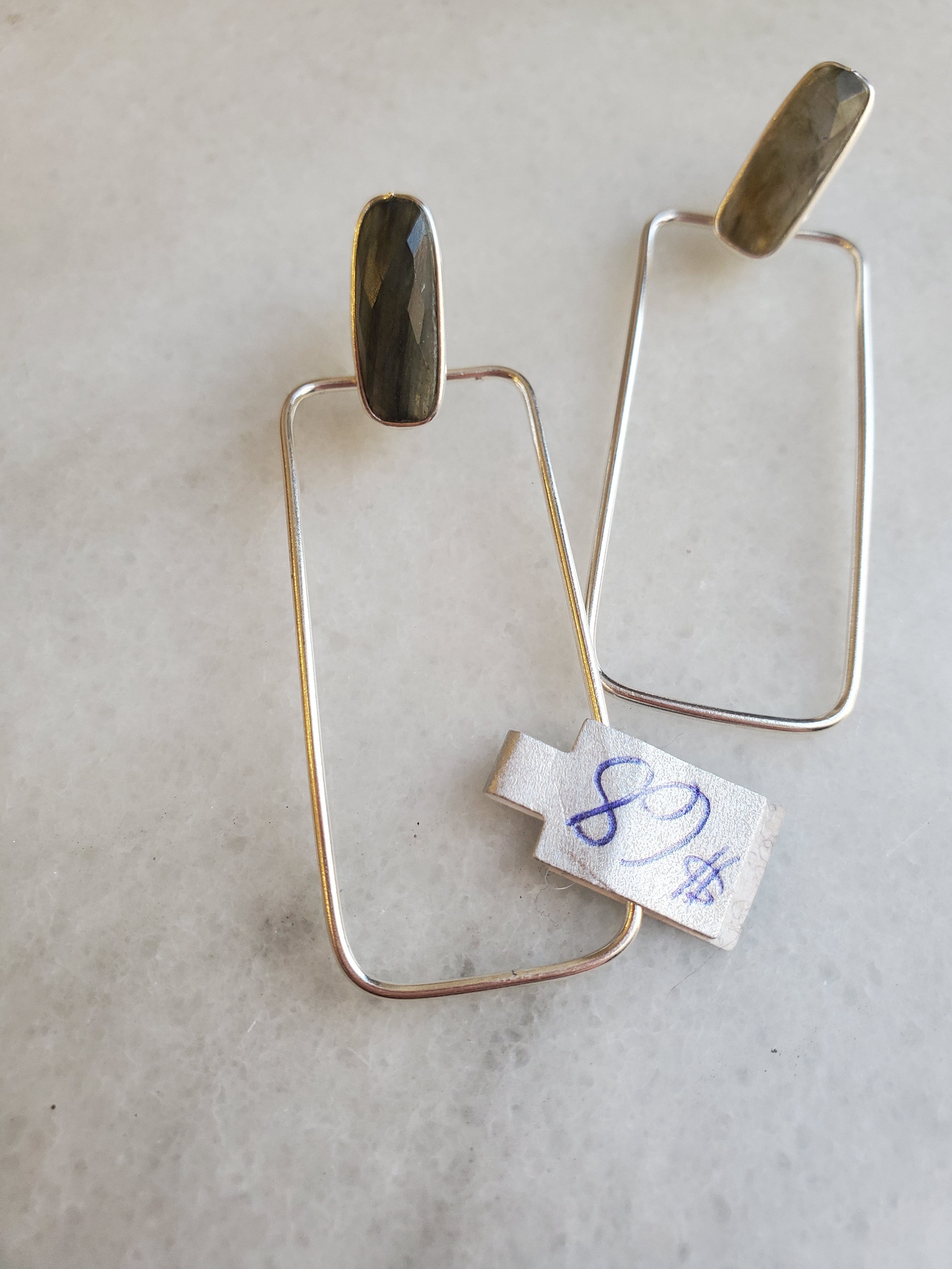 Sterling Rectangle & Labradorite Earrings