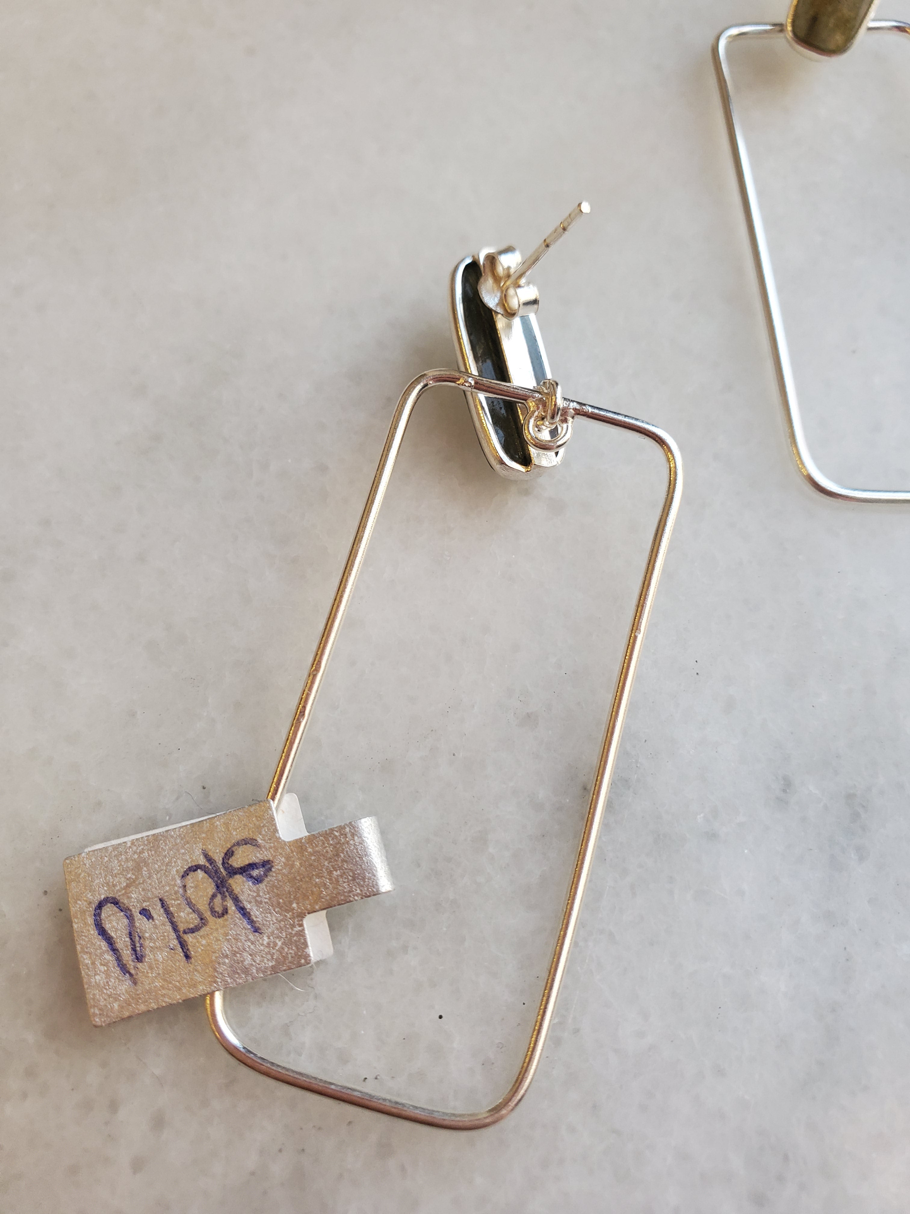 Sterling Rectangle & Labradorite Earrings