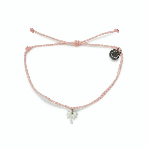 Pura Vida Engraved Mother of Pearl Palm Silver Bracelet in Baby Pink