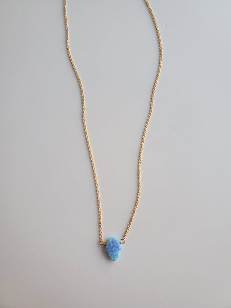 Small Light Blue Hamsa Gold Necklace