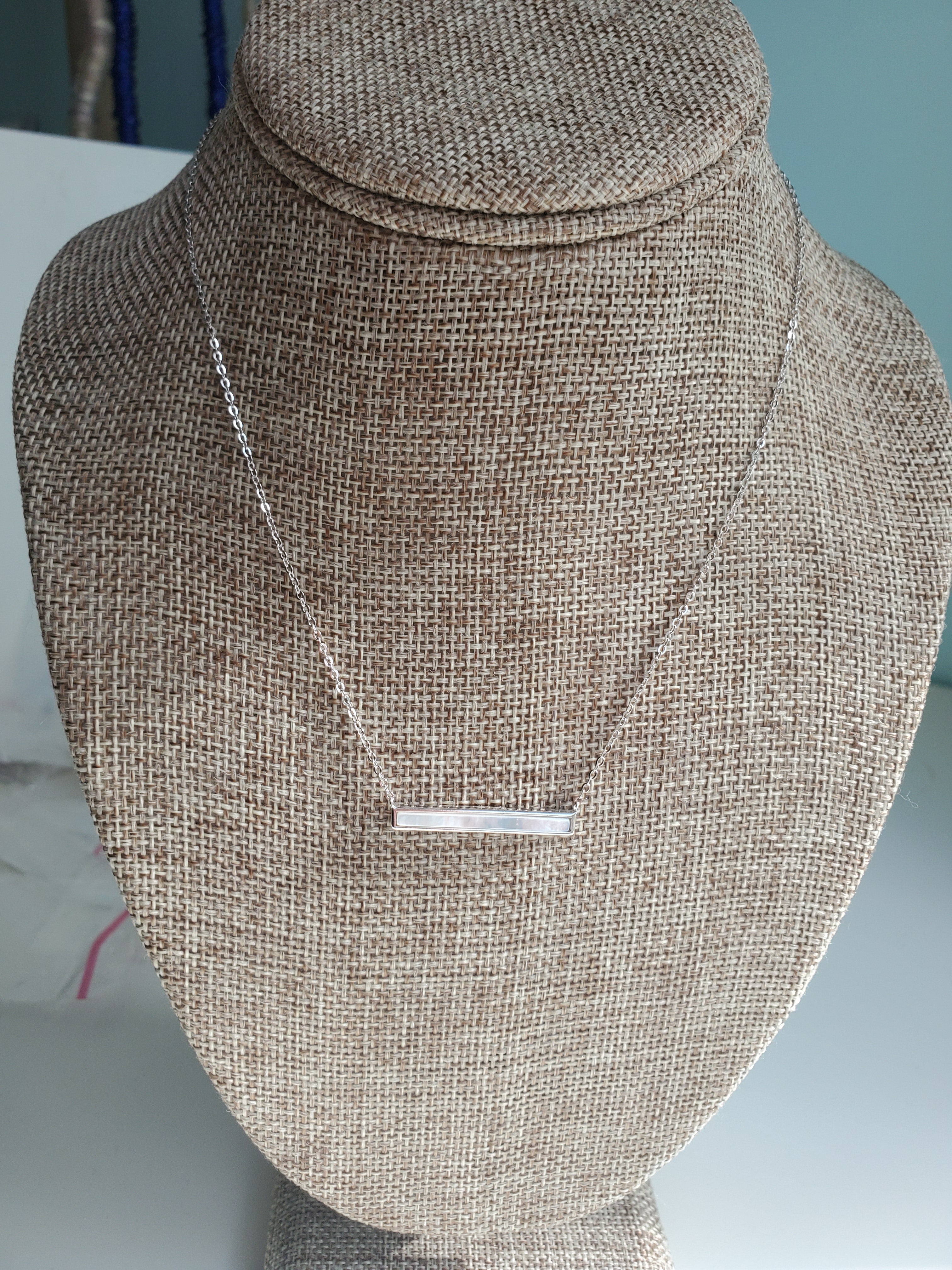 Sterling Silver Mother of Pearl Bar Necklace