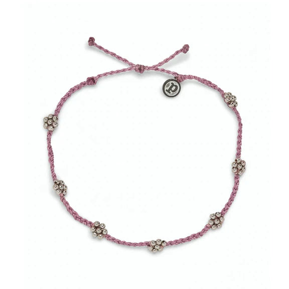 Pura Vida Flora Metallic Bead Silver Anklet